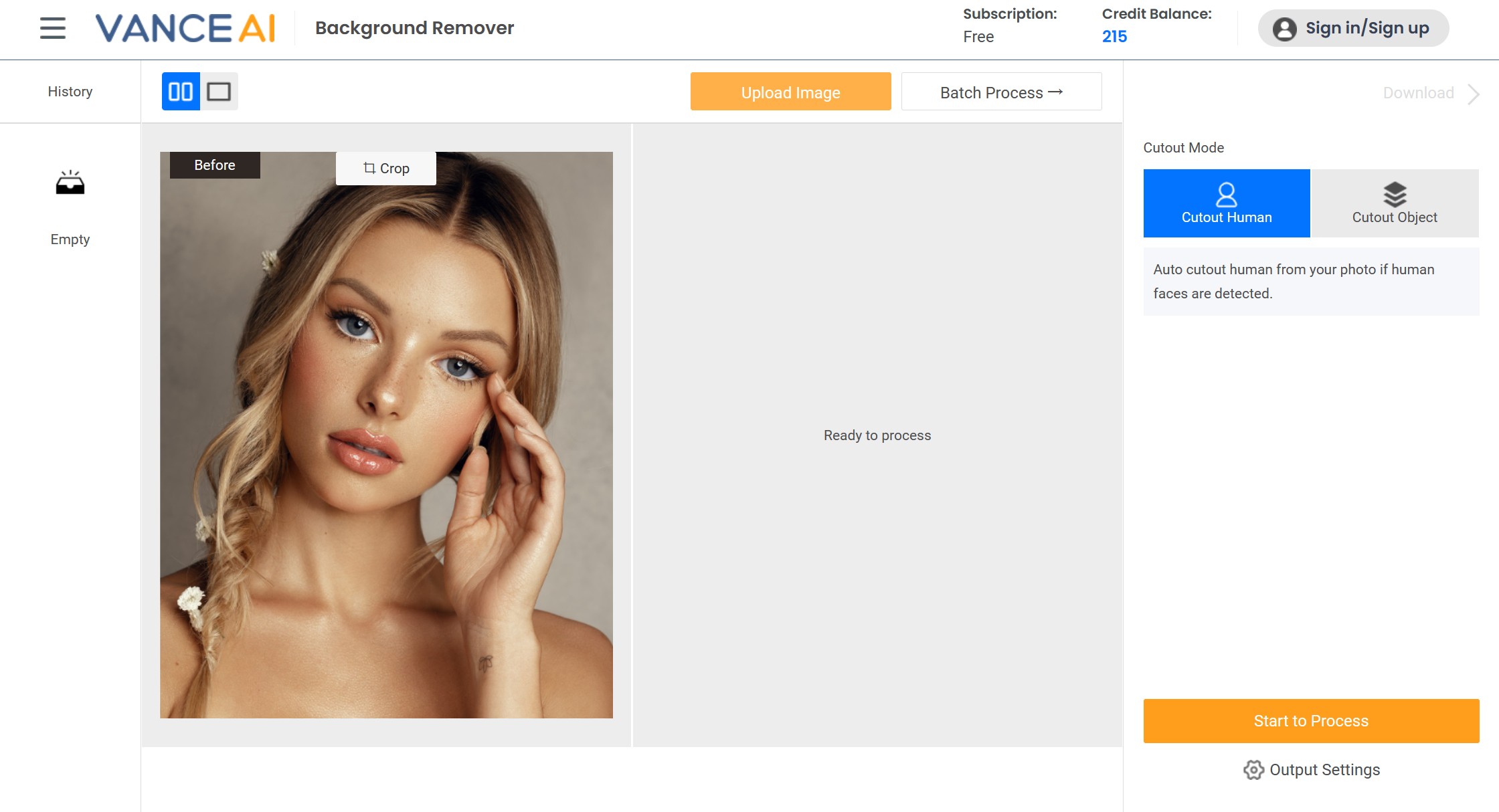 workspace of bg remover